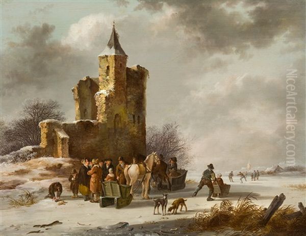 Winterlandschaft Mit Schlittschuhlaufern Vor Einer Ruine Oil Painting by Fredericus Theodorus Renard