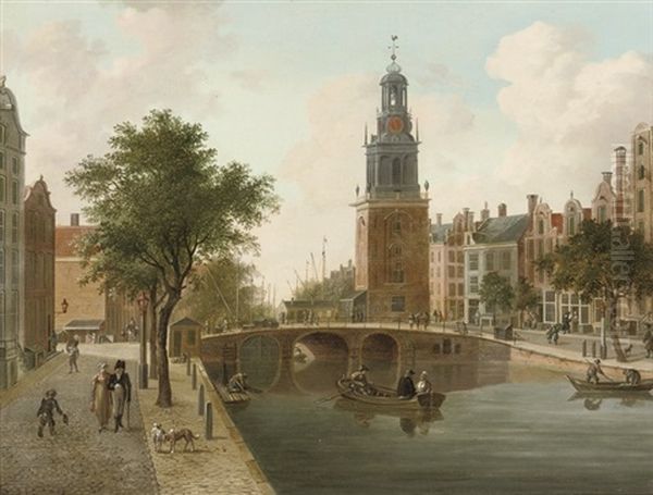 The Singel Towards The Torensluis And The Jan Roodenpoort, Amsterdam Oil Painting by Fredericus Theodorus Renard