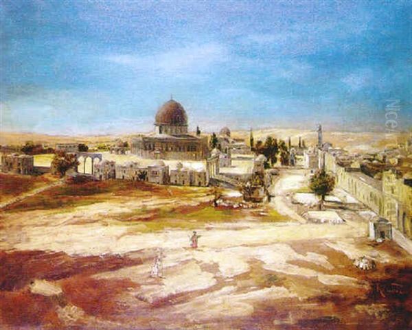 Le Dome Du Rocher A Jerusalem Oil Painting by Jean-Augustin Renard