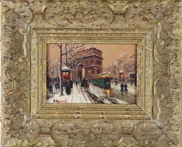 Winter Evening Street Scene Oil Painting by Paul Renard