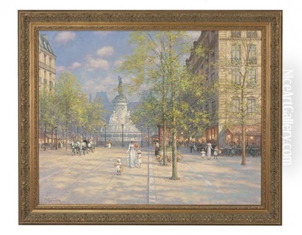 Place De La Republique, Paris Oil Painting by Paul Renard