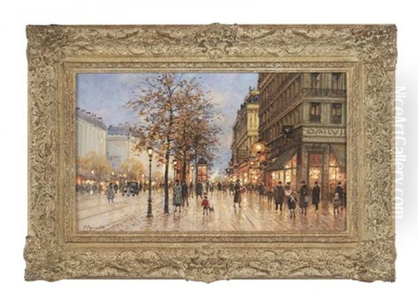 Paris In The Evening Oil Painting by Paul Renard