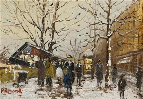 Paris Street Scenes (pair) Oil Painting by Paul Renard