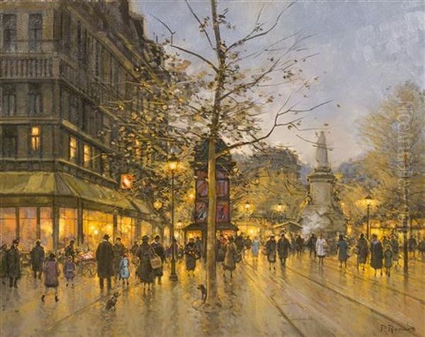 Paris Street Scene, Evening Oil Painting by Paul Renard