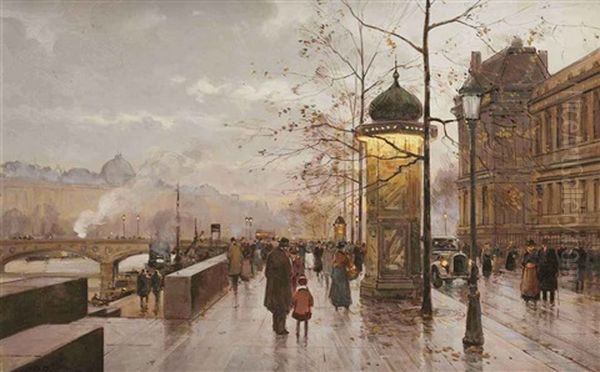 Paris In Autumn Oil Painting by Paul Renard