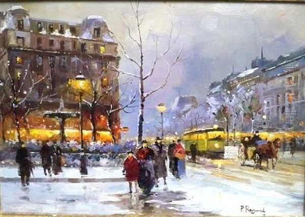 A Winter Evening In Paris Oil Painting by Paul Renard