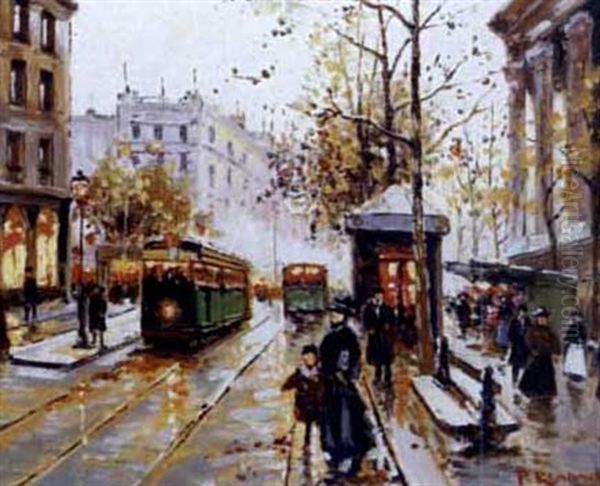 Busy Street In Paris Oil Painting by Paul Renard