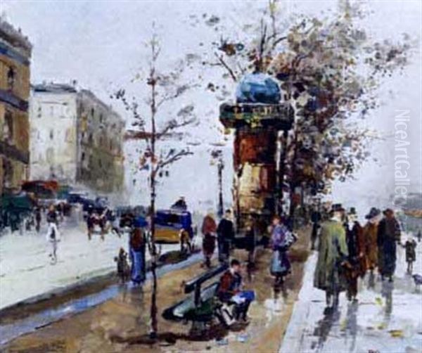 Paris Street Scene In The Rain Oil Painting by Paul Renard