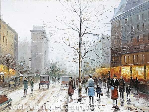 Winter Street Scene Oil Painting by Pierre Renard