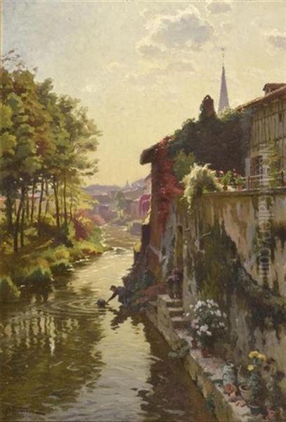 Riviere Animee A Vezelise, 1912 Oil Painting by Alfred Renaudin