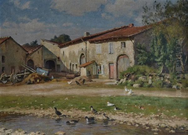 Cour De Ferme A Avricourt Oil Painting by Alfred Renaudin