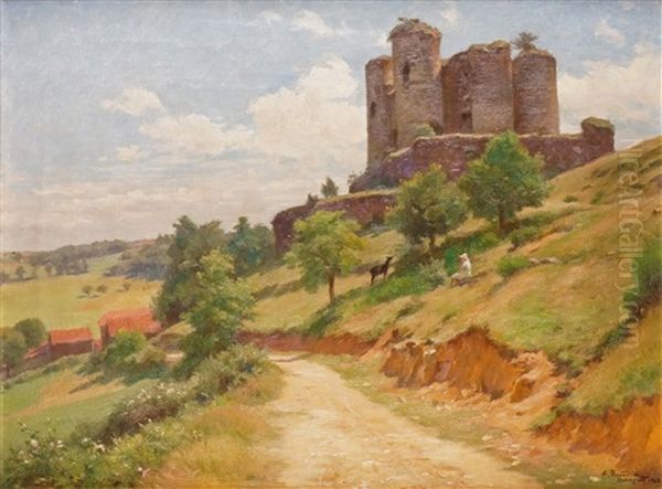 Le Chateau De Domeyrat En Haute-loire Oil Painting by Alfred Renaudin