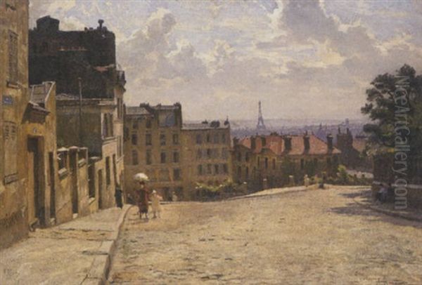 Le Haut De La Rue Lepic Oil Painting by Alfred Renaudin