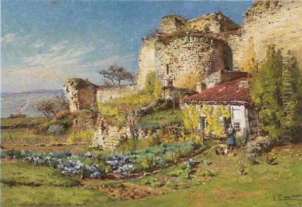 Fruhlingsgarten An Den Mauern Einer Alten Ruine Oil Painting by Alfred Renaudin