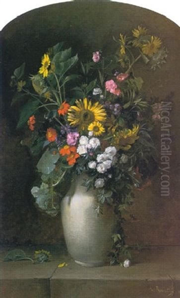 Still Life With Daisies And Roses Oil Painting by Alfred Renaudin