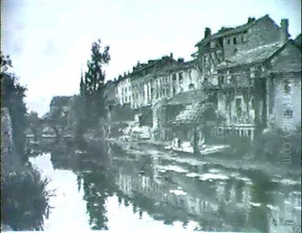 Village Au Bord De L'eau, Lavoir Oil Painting by Alfred Renaudin