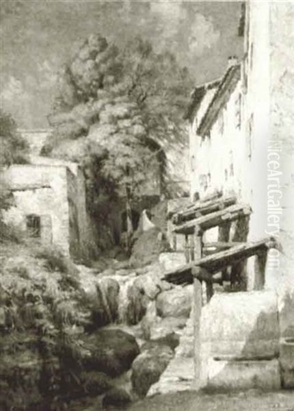 La Cascade Du Moulin A Grasse L'hiver (provence) Oil Painting by Alfred Renaudin