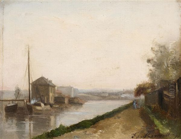 Spazierganger Auf Dem Kanalweg Oil Painting by Charles Edmond Renault