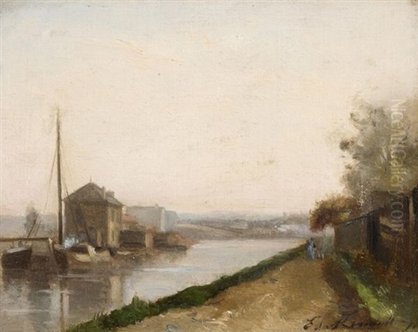 Spazierganger Auf Dem Kanalweg Oil Painting by Charles Edmond Renault