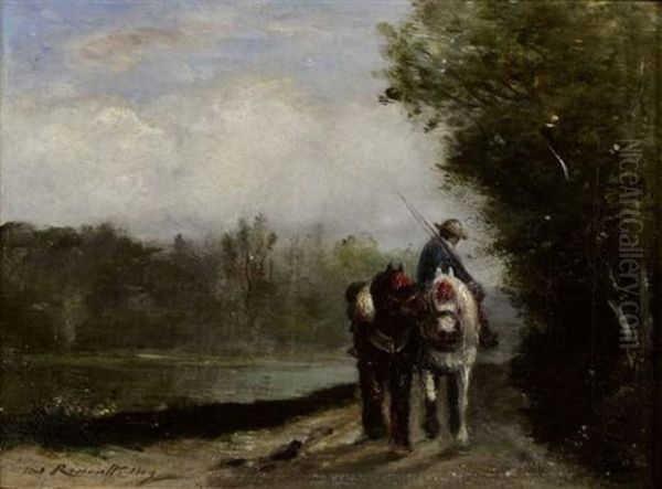 Halage Le Long D'une Riviere Oil Painting by Charles Edmond Renault