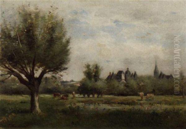 Weidelandschaft Mit Dorf Oil Painting by Charles Edmond Renault