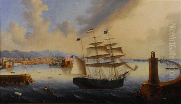 Port Of Leghorn Oil Painting by Luigi P. Renault