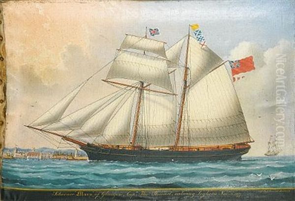 Schooner "mary Of Glasgow" Entering Leghorn Novber 3d 1877 Oil Painting by Luigi P. Renault