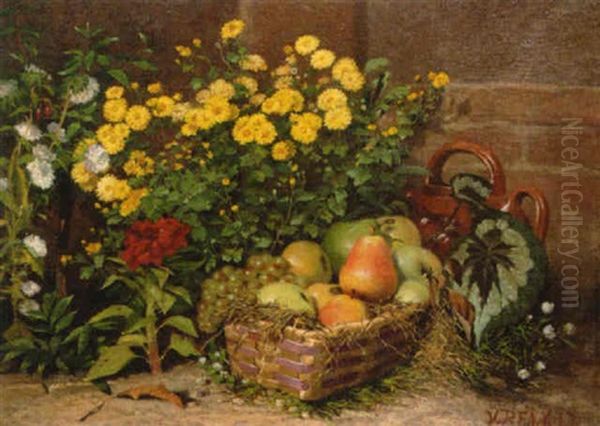 Still Life With Flowers And Fruit Oil Painting by Victor Jacques Renault