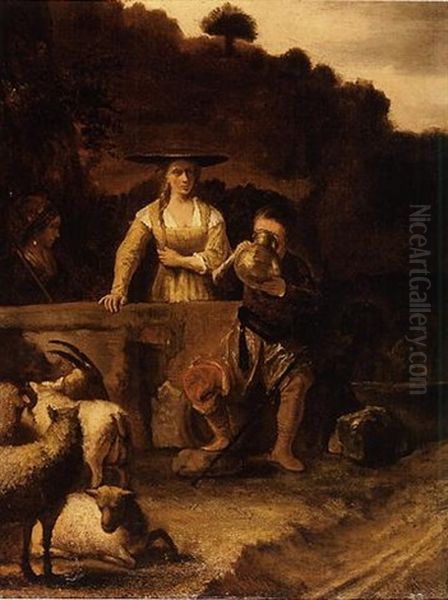 Rebecca And Eliezer At The Well Oil Painting by Constantijn Daniel van Renesse