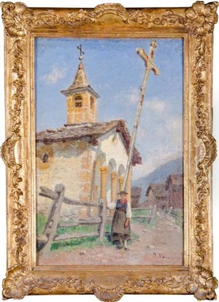 Chapelle De Lannaz Sur La Commune D'evolene Oil Painting by Julien Renevier