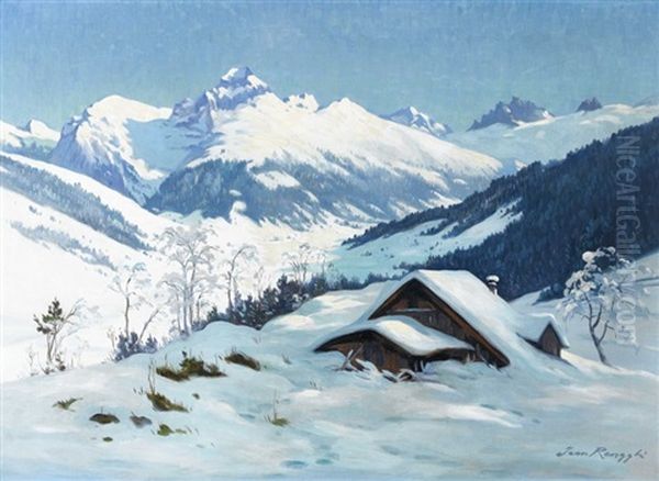 Winterlandschaft Bei Engelberg Mit Dem Hahnen Oil Painting by Jean Joseph Seraphin Renggli the Younger