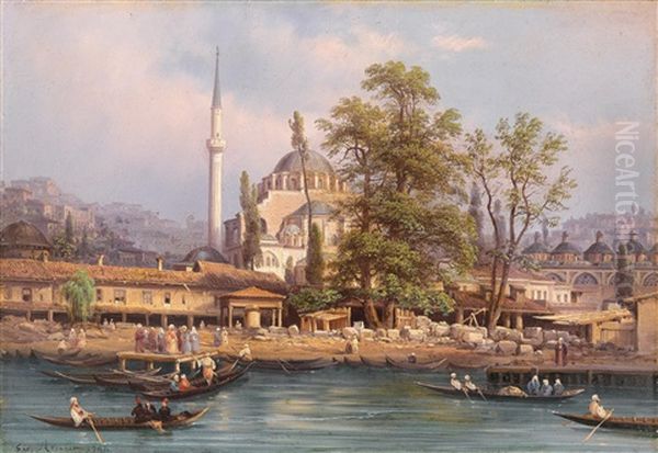 Blick Auf Istanbul, Die Kilic Ali Pasha Moschee Bzw. Blick Auf Istanbul Bei Nacht Oil Painting by Giovanni Renica