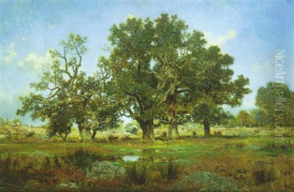 Les Arbres A Barbizon Oil Painting by Jean Emile Renie