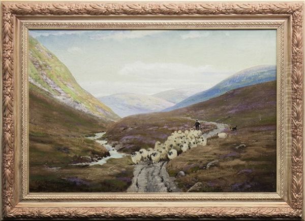 Shepherd With Sheep Oil Painting by George Melvin Rennie