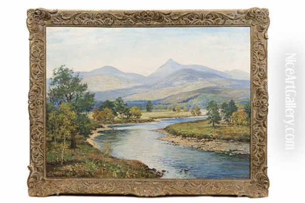 Scottish Landscape With Loch Oil Painting by George Melvin Rennie