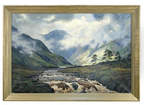 Red Deer In The Cairngorms Oil Painting by George Melvin Rennie