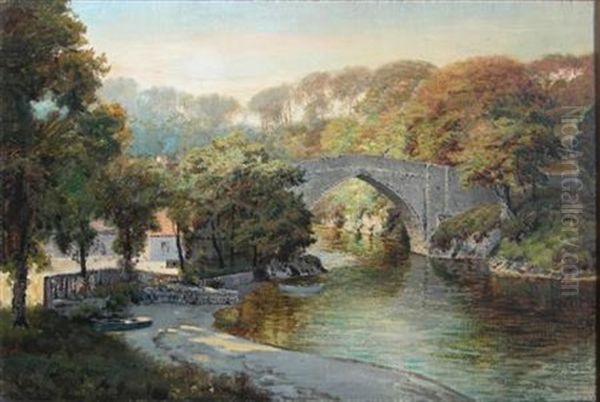 The Brig O'balgownie In Old Aberdeen Oil Painting by George Melvin Rennie