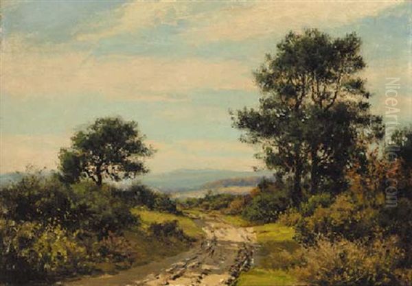 A Sunlit Aberdeenshire Track Oil Painting by George Melvin Rennie