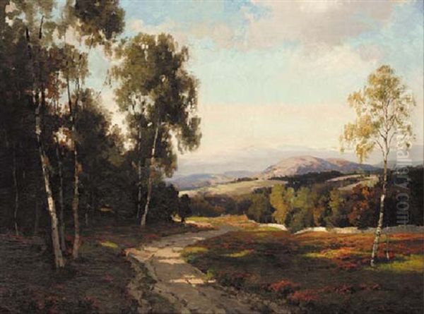 A Sunlit Aberdeenshire Landscape Oil Painting by George Melvin Rennie