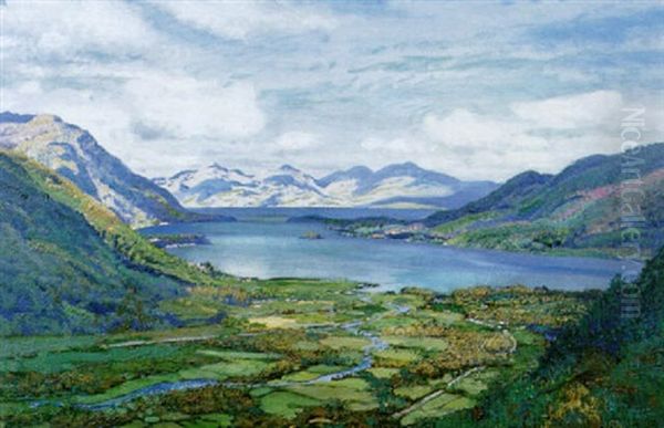 Loch Leven From Glencoe, Hills Of Morven And Loch Linnhe In The Distance Oil Painting by George Melvin Rennie