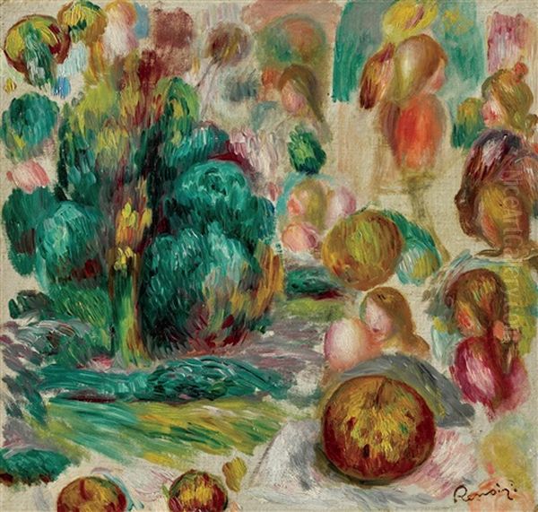 Blumenstrauss In Einer Metallvase Mit Blattdekor by Pierre-Auguste Renoir