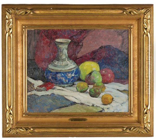 Still Life Of Fruit And Vase Oil Painting by George A. Renouard