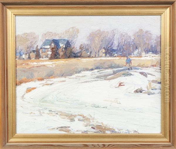 Winter Scene Oil Painting by George A. Renouard