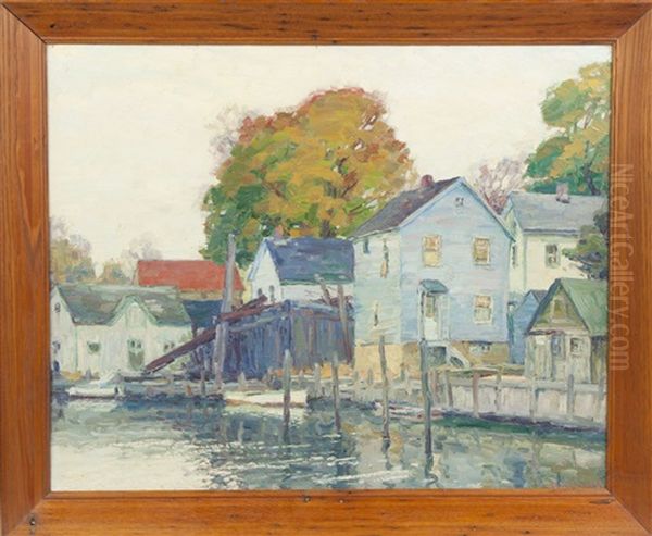 Boathouses Oil Painting by George A. Renouard