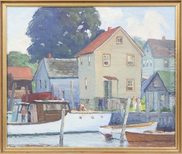 Boats At The Dock Oil Painting by George A. Renouard