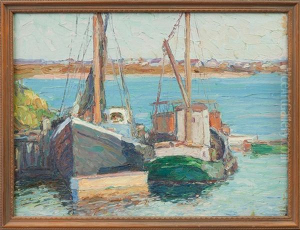 Fishing Boats At Dock Oil Painting by George A. Renouard