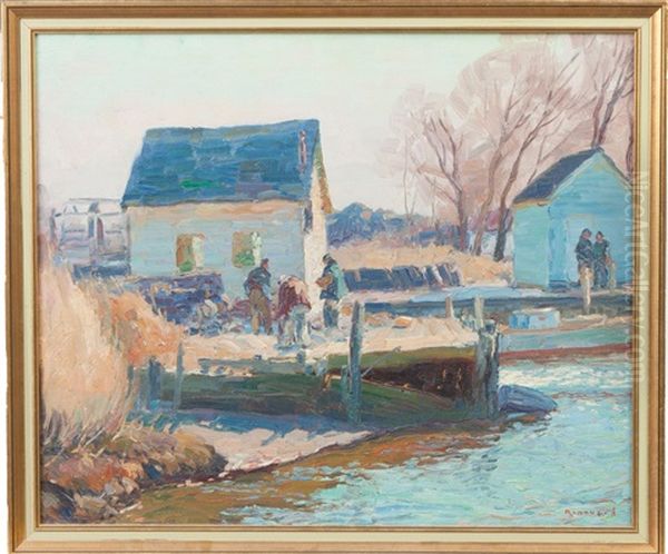 Dock Scene Oil Painting by George A. Renouard