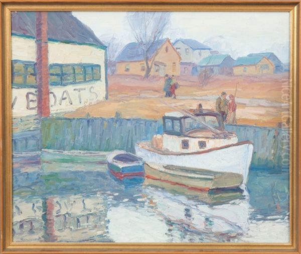 Boats At The Dock Oil Painting by George A. Renouard