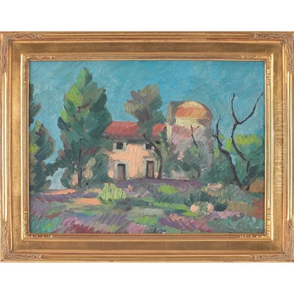 Country Farmhouse Oil Painting by George A. Renouard