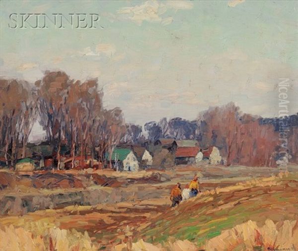 Landscape With Three Figures In A Field Oil Painting by George A. Renouard